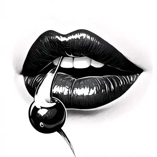 lips bitting cherry tattoo design idea