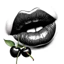 lips bitting cherry tattoo design idea