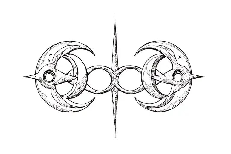 Hecate triple moon Star outward facing crescents tattoo design idea