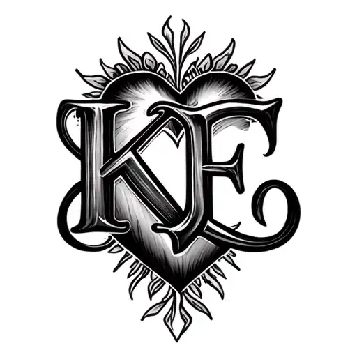 Heart from the letters K and E with an infinity sign by the letters L and J tattoo design idea