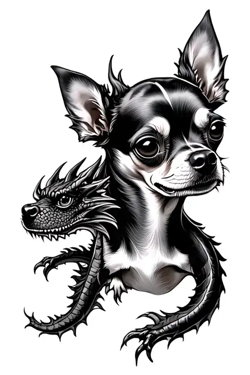 Chihuahua head with dragon body tattoo design idea