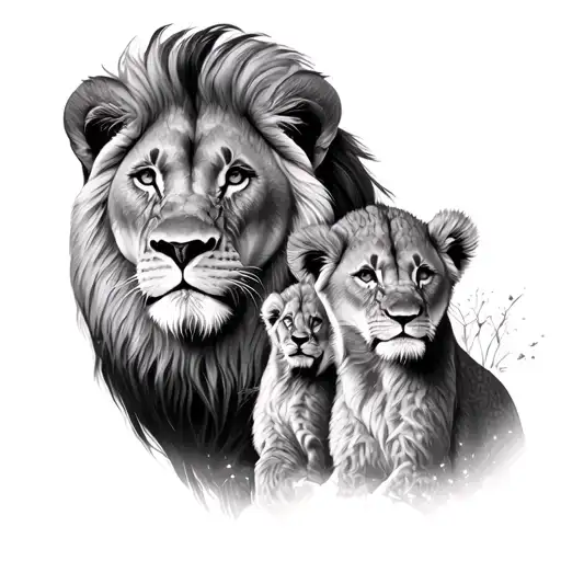 lion and 2 cubs face only tattoo design idea