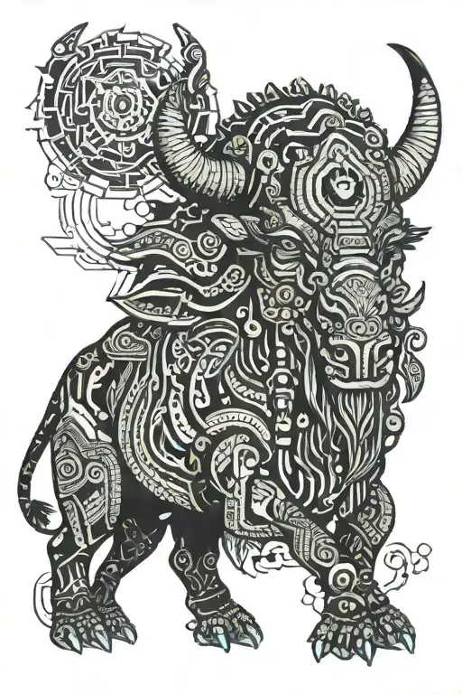 Powerful Indian buffalo with mighty crocodile and hidden anaconda tattoo design idea