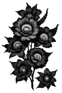 spider web and 3 flowers around it tattoo design idea