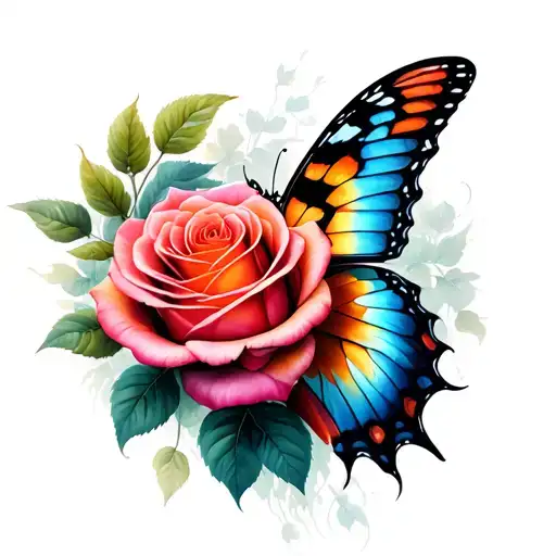 butterfly emerging rose intertwined tattoo design idea