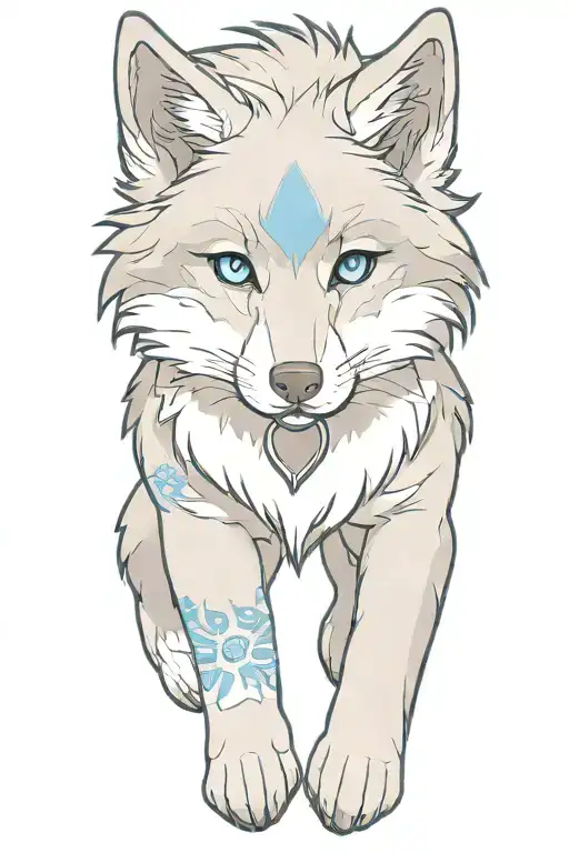 cherokee wolf puppy blue eyes gray fur anime tattoo design idea