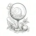 planet and wine glass tattoo design idea