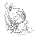 planet and wine glass tattoo design idea