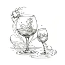 planet and wine glass tattoo design idea
