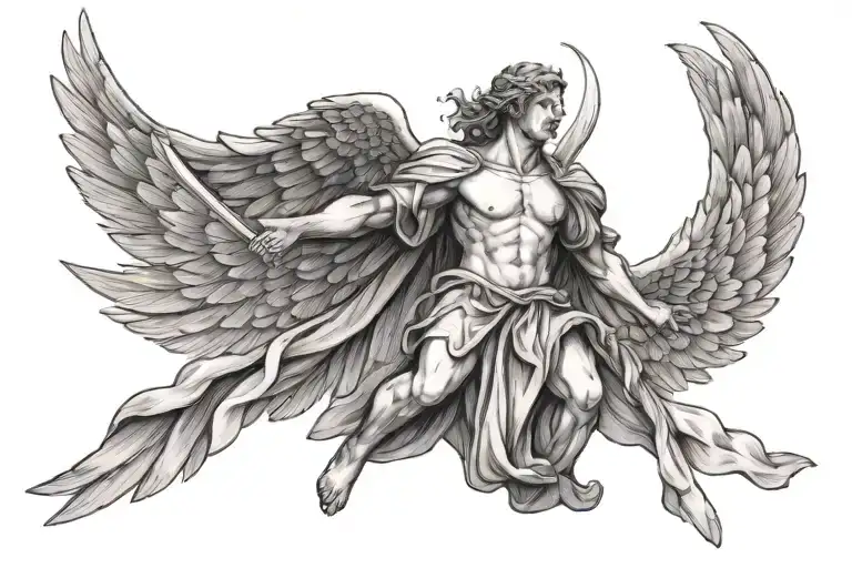 A winged angelic figure soaring high in the sky symbolizing freedom and ambition tattoo design idea