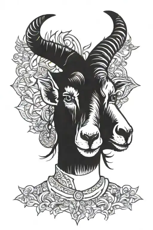 goat head woman tattoo design idea