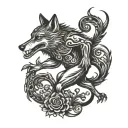 wolf dancing with a frog tattoo design idea