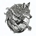 wolf dancing with a frog tattoo design idea