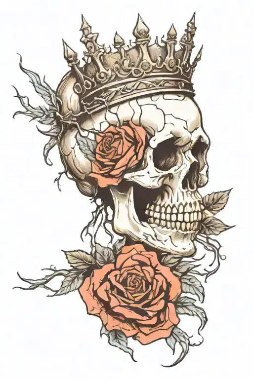 A skull with a crown of thorns and roses, representing the fight against mental struggles and the beauty that can come from it tattoo design idea