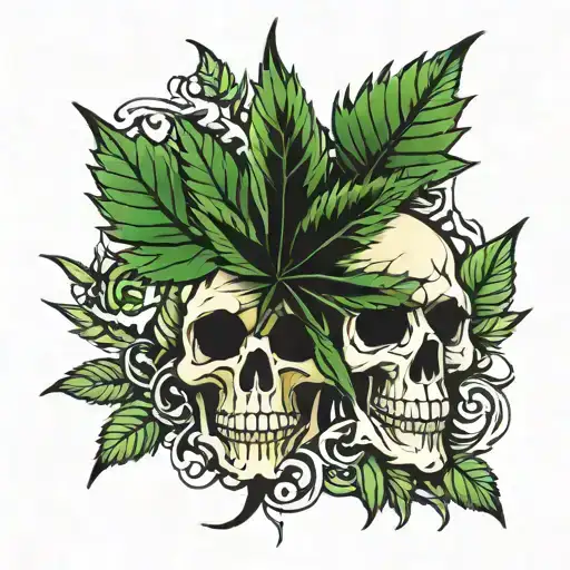 skulls weed leaf tattoo design idea