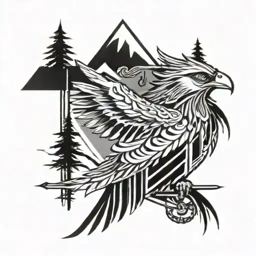 Thunderbird mountain nature tattoo design idea