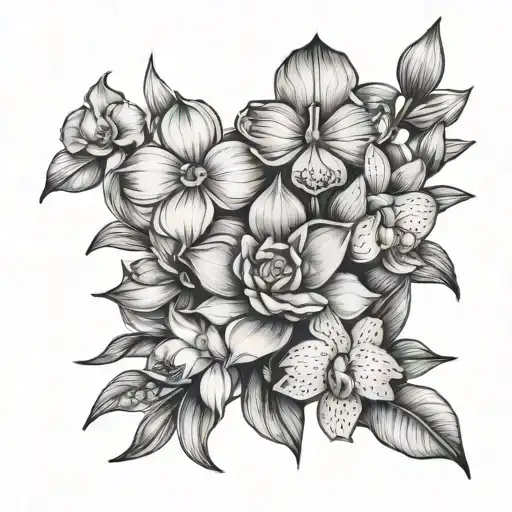 succulent and orchid tattoo design idea