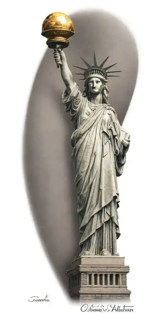 Statue of Liberty with eagle and liberty bell tattoo design idea