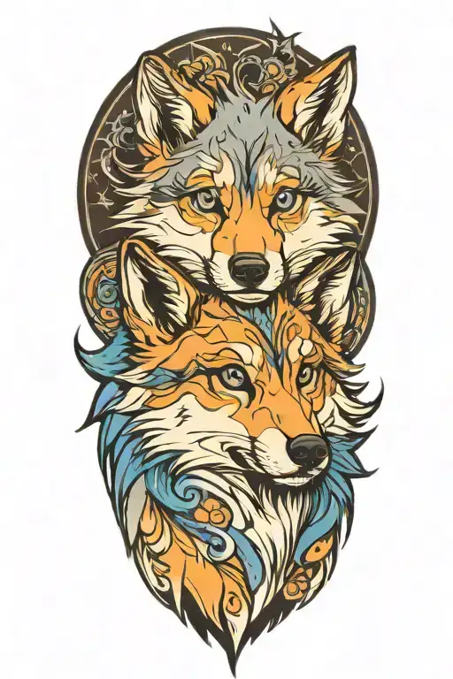 cherokee wolf pup blue merle anime tattoo design idea