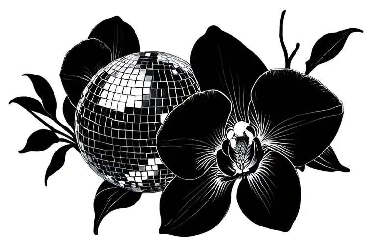disco ball with orchid tattoo design idea
