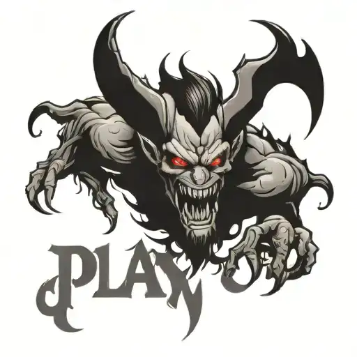 Play word with hard word shadow demon standing tattoo design idea