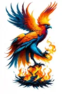 slim phoenix rising from the ashes symbolizing rebirth tattoo design idea