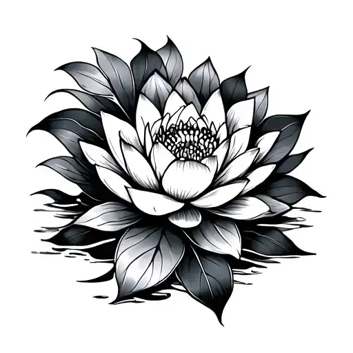tiger water flower lotus tattoo design idea