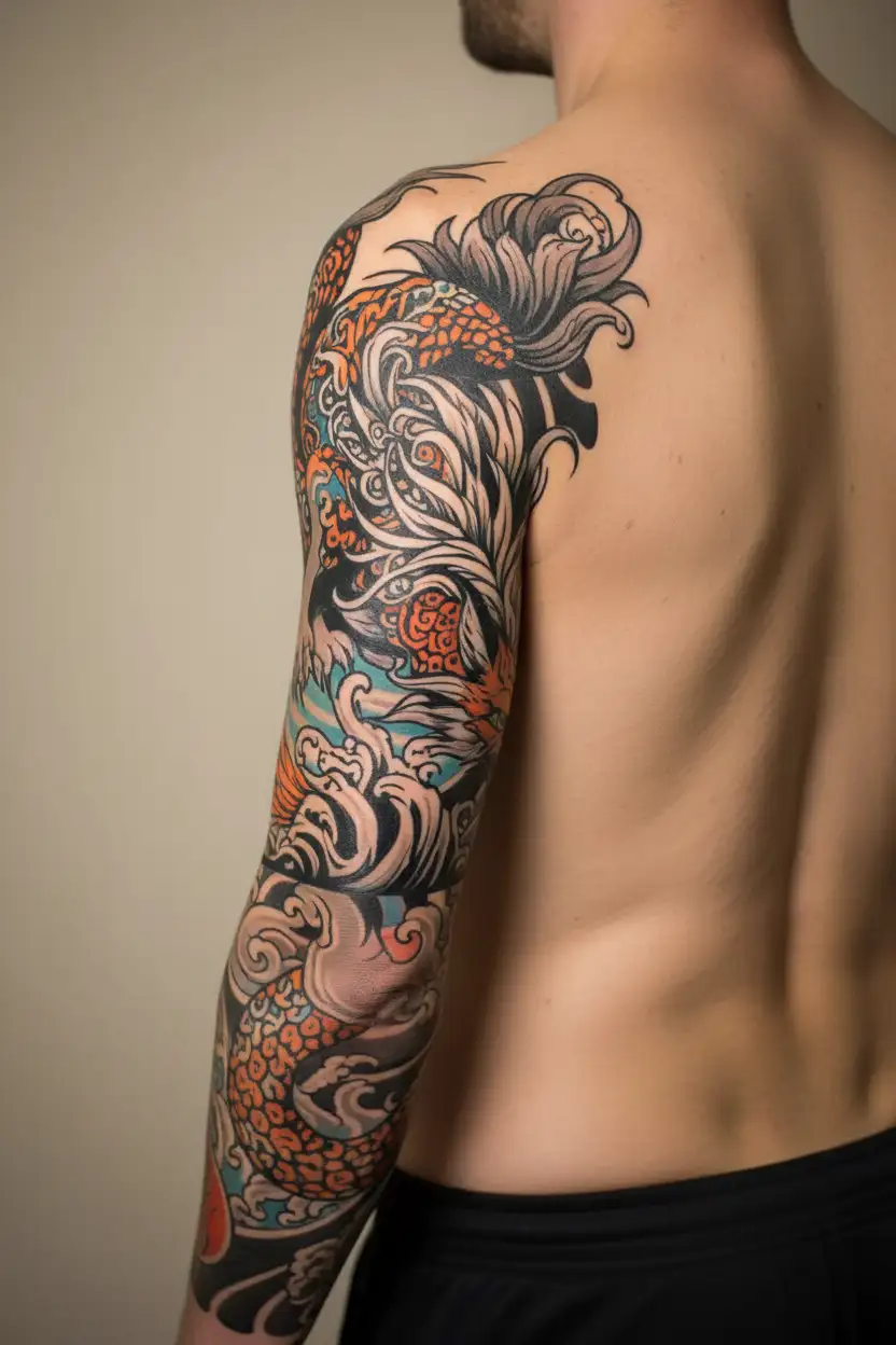 Nine-tailed fox full length tattoo design idea