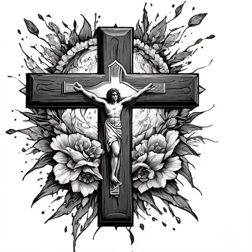 cross surrounded by Corinthians 13:13 tattoo design idea