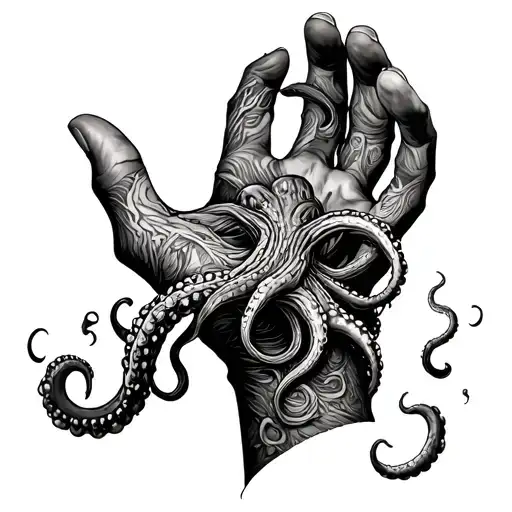 tentacles on hand, wrap around hand, terrifying tattoo tattoo design idea