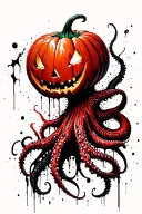 jack o lantern, tentacles, eldritch, deep space tattoo design idea