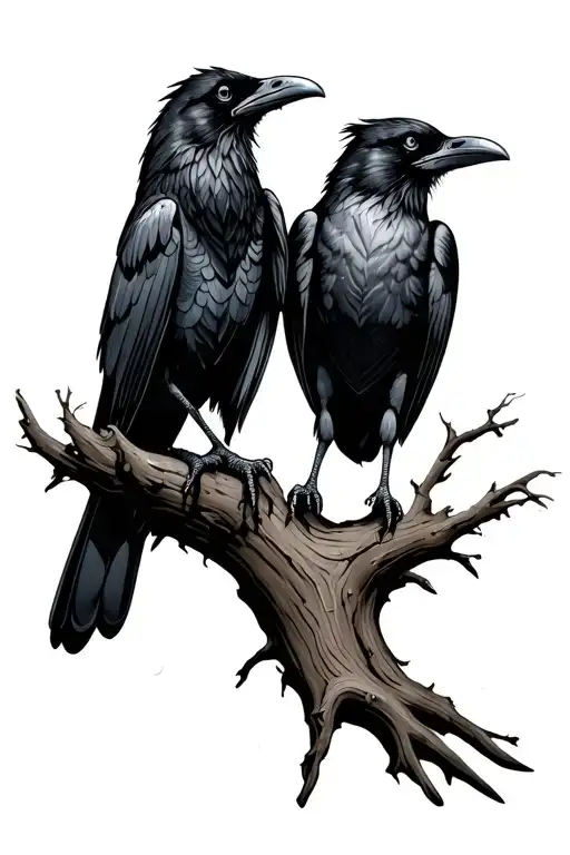 two ravens in a dead tree tattoo design idea