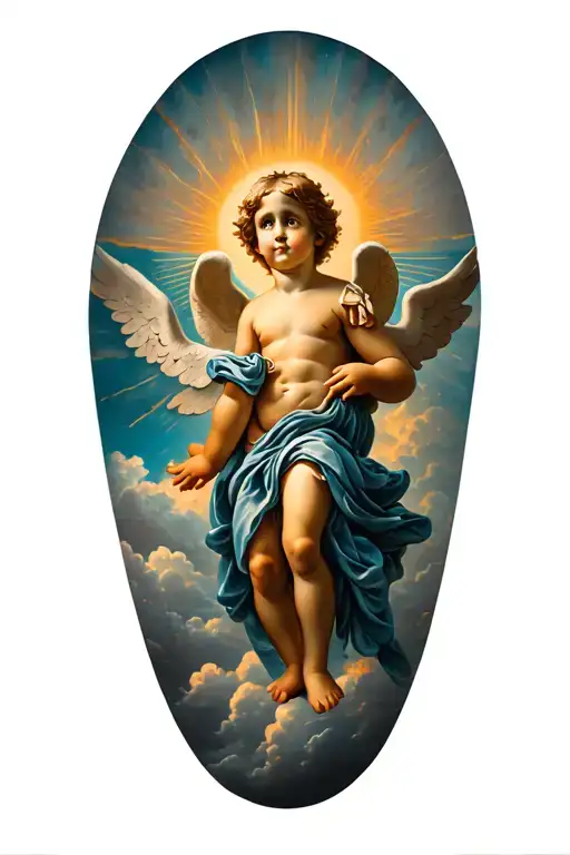 Cherubs and rays and clouds tattoo design idea
