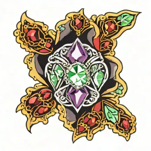Diamond, Amethyst , Red stone and light green stone made into a shape of a paw tattoo design idea