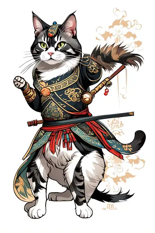 oriental samurai Warrior cat tattoo design idea