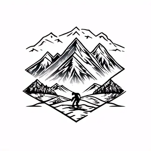 double black diamond ski symbol outlines with mountain scene inside tattoo design idea