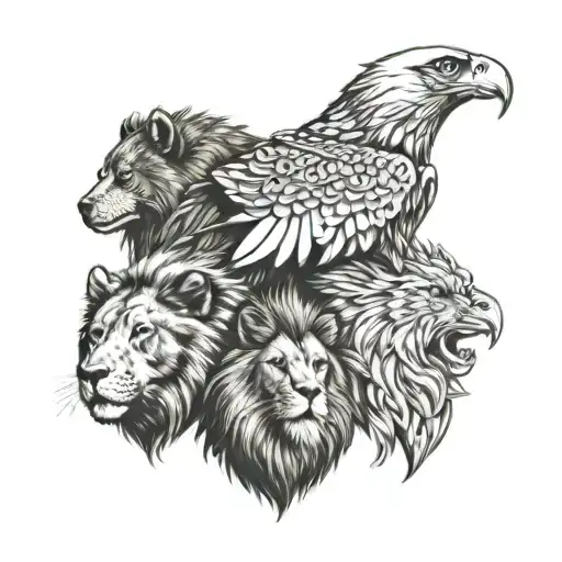 eagle, wolf and lion tattoo design idea