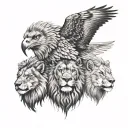 eagle, wolf and lion tattoo design idea