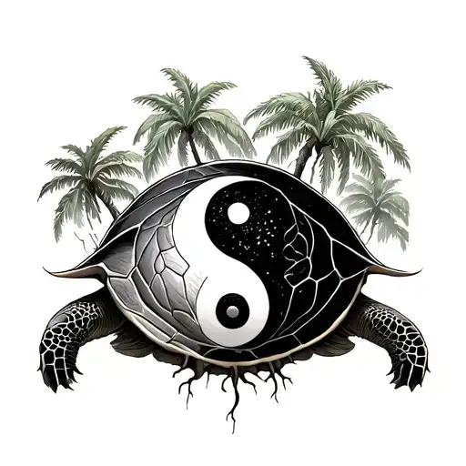 ying yang turtle palm tree roots growing tattoo design idea