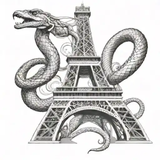 eiffel tower wtih a real snake intertwined tattoo design idea