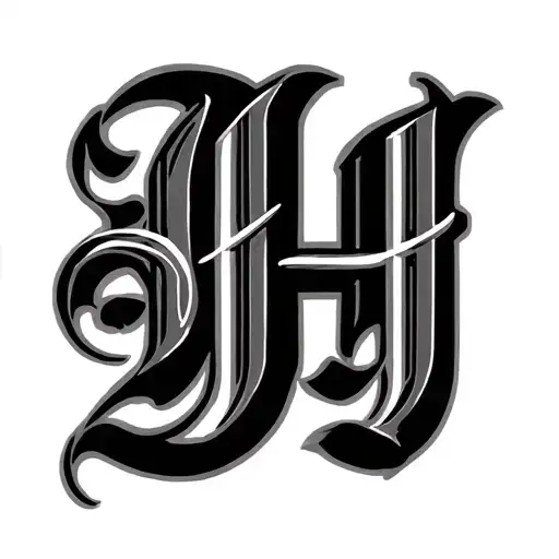 intertwined letters B H J cursive writing tattoo design idea