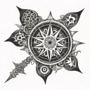 Create a design for a compass rose tattoo inspired by the work of Hans Ruedi Giger. tattoo design idea