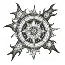 Create a design for a compass rose tattoo inspired by the work of Hans Ruedi Giger. tattoo design idea