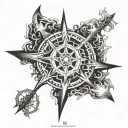 Create a design for a compass rose tattoo inspired by the work of Hans Ruedi Giger. tattoo design idea