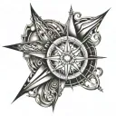 Create a design for a compass rose tattoo inspired by the work of Hans Ruedi Giger. tattoo design idea