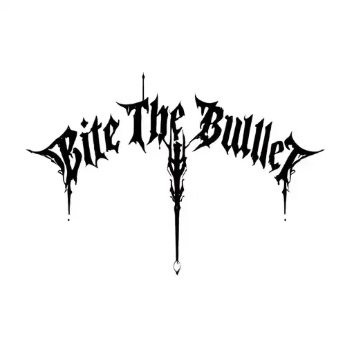 "Bite The Bullet" "Bite The Bullet" Dense Chaotic black gothic script fused with abstract forms  tattoo design idea