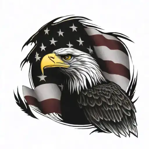 eagle perched, redfish swimming, american flag intertwined tattoo design idea