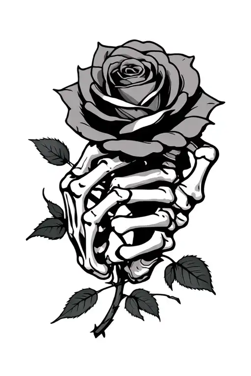 Skeleton hand holding a rose with barbed wire accents  tattoo design idea