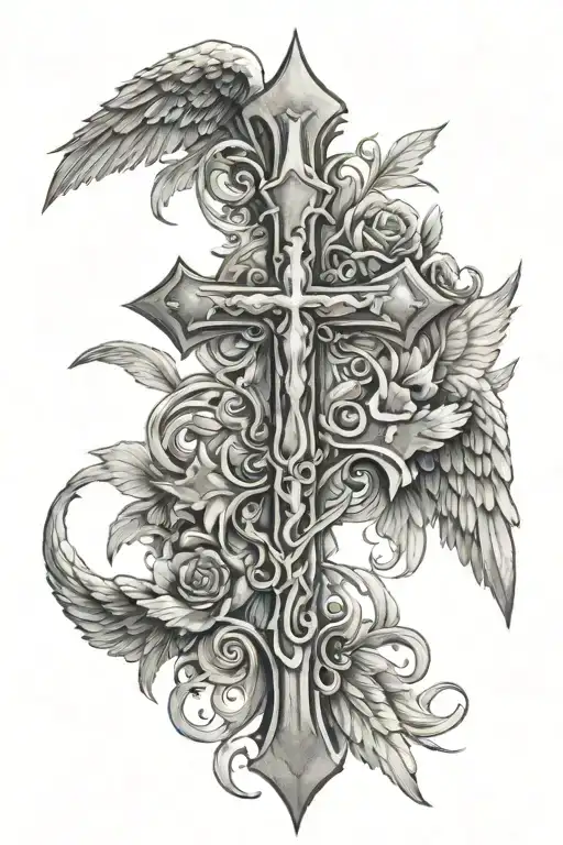 cross with angels tattoo tattoo design idea