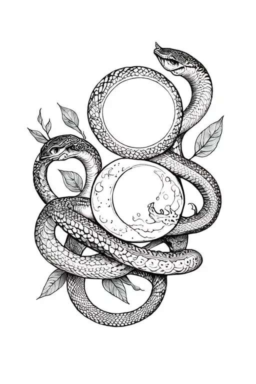 mother maiden crone,snakes,pomegranate,moon phases tattoo design idea